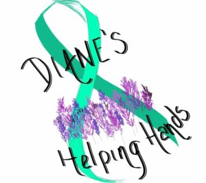 cute graphic of a teal awareness ribbon with th words "Diane's Helping Hands"