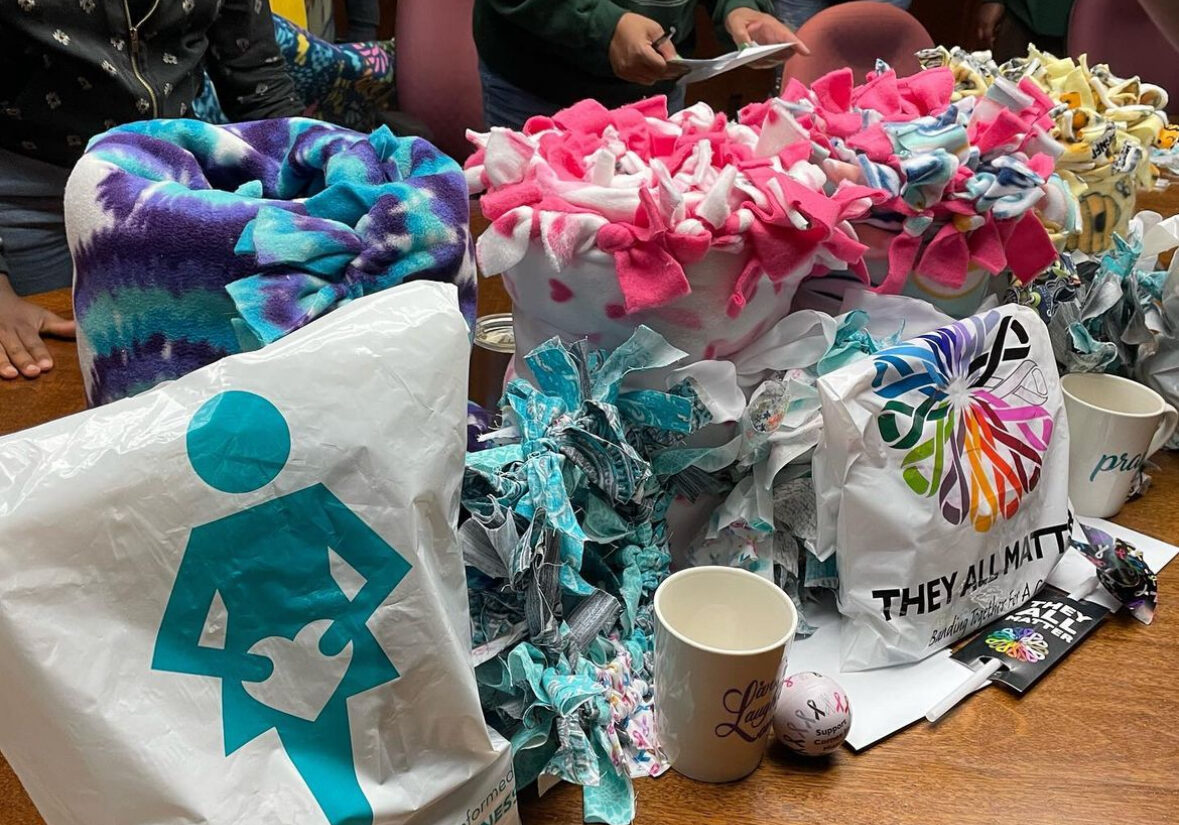 care package crafted by volunteers during a crafting circle event